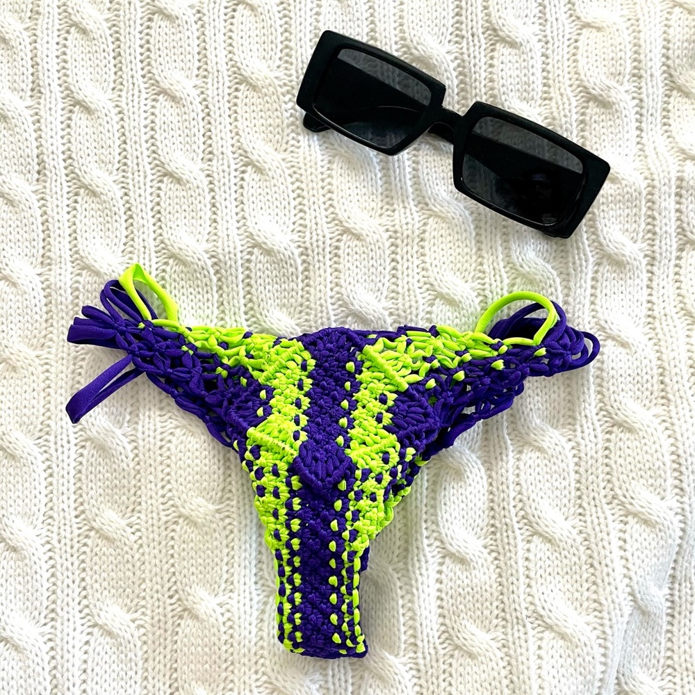 Indah Crochet Bikini Bottom in Neon Green and Purple